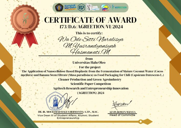 Tiga Mahasiswa UHO Raih Penghargaan Internasional di Kompetisi Riset Teknologi Agrikultur