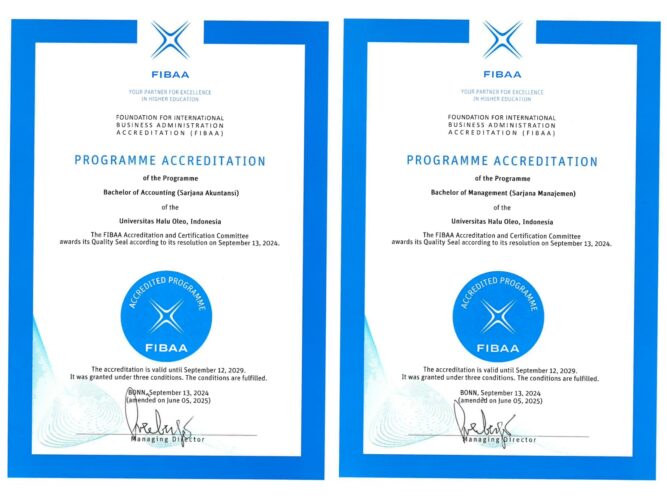 FIBAA: Dua Prodi UHO Raih Akreditasi Penuh