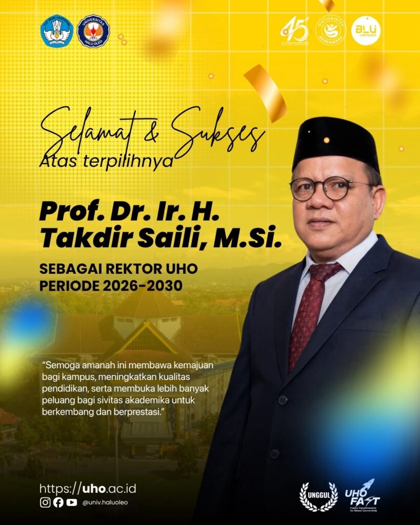 Rektor terpilih Universitas Halu Oleo (UHO), Prof. Takdir Saili